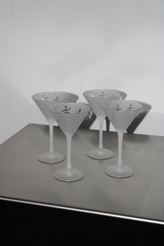 ARC France frosted & etched martini glasses, 1980