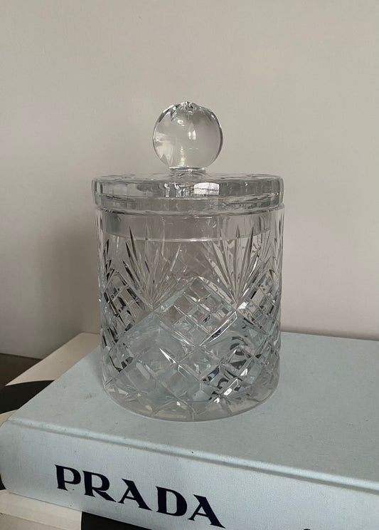 Large vintage cut glass storage jar