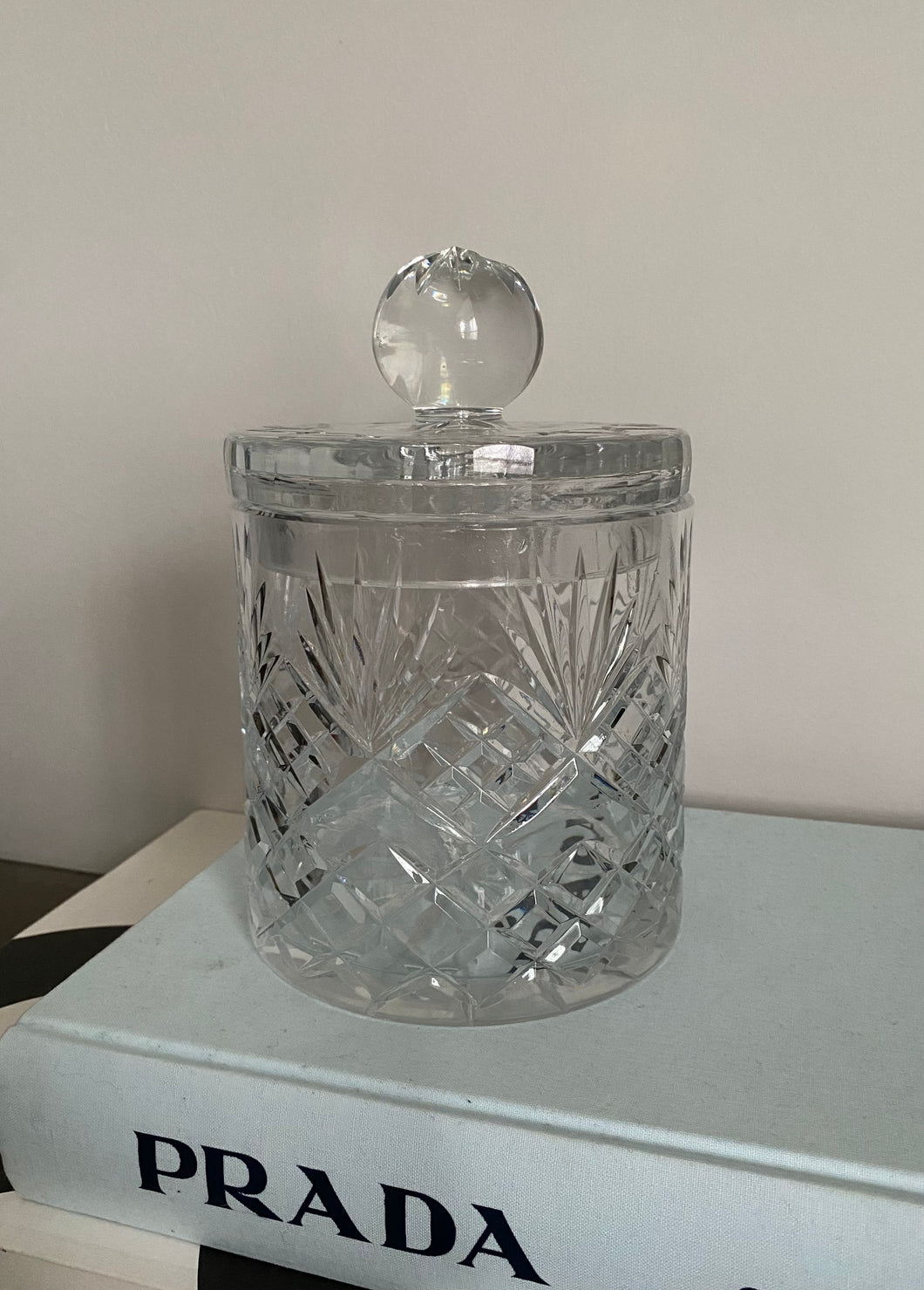 Large vintage cut glass storage jar