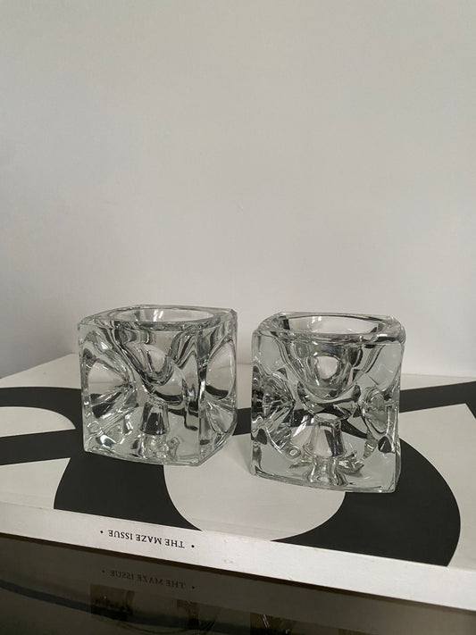 1970s Rudolf Jurnikl for Sklo Union ‘Ice Cube’ Candle Holder (Set of 2)