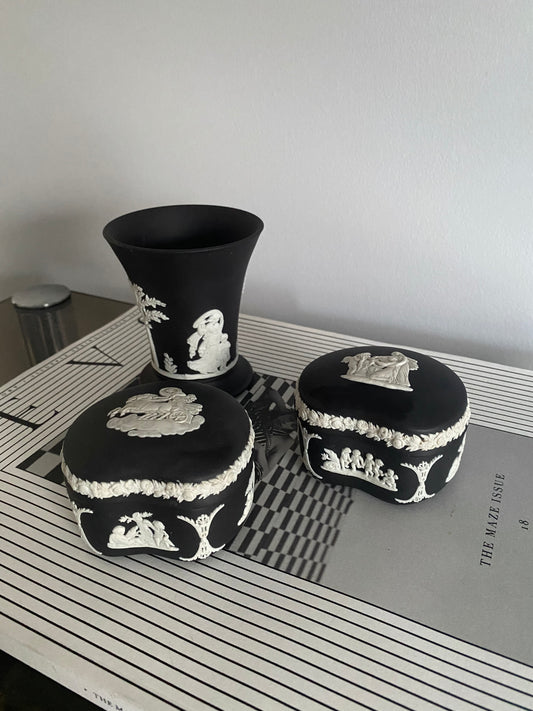 WEDGEWOOD Jasperware in Black Basalt 3 Piece Set