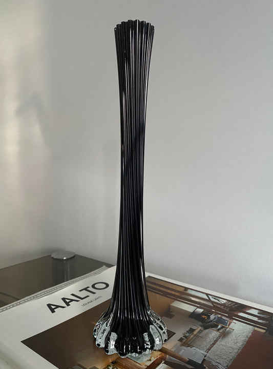 MID CENTURY Black Twist Art Glass Vase