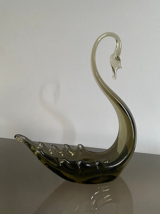 WHITEFRIARS 1960’s Smoked Glass Swan Trinket Dish